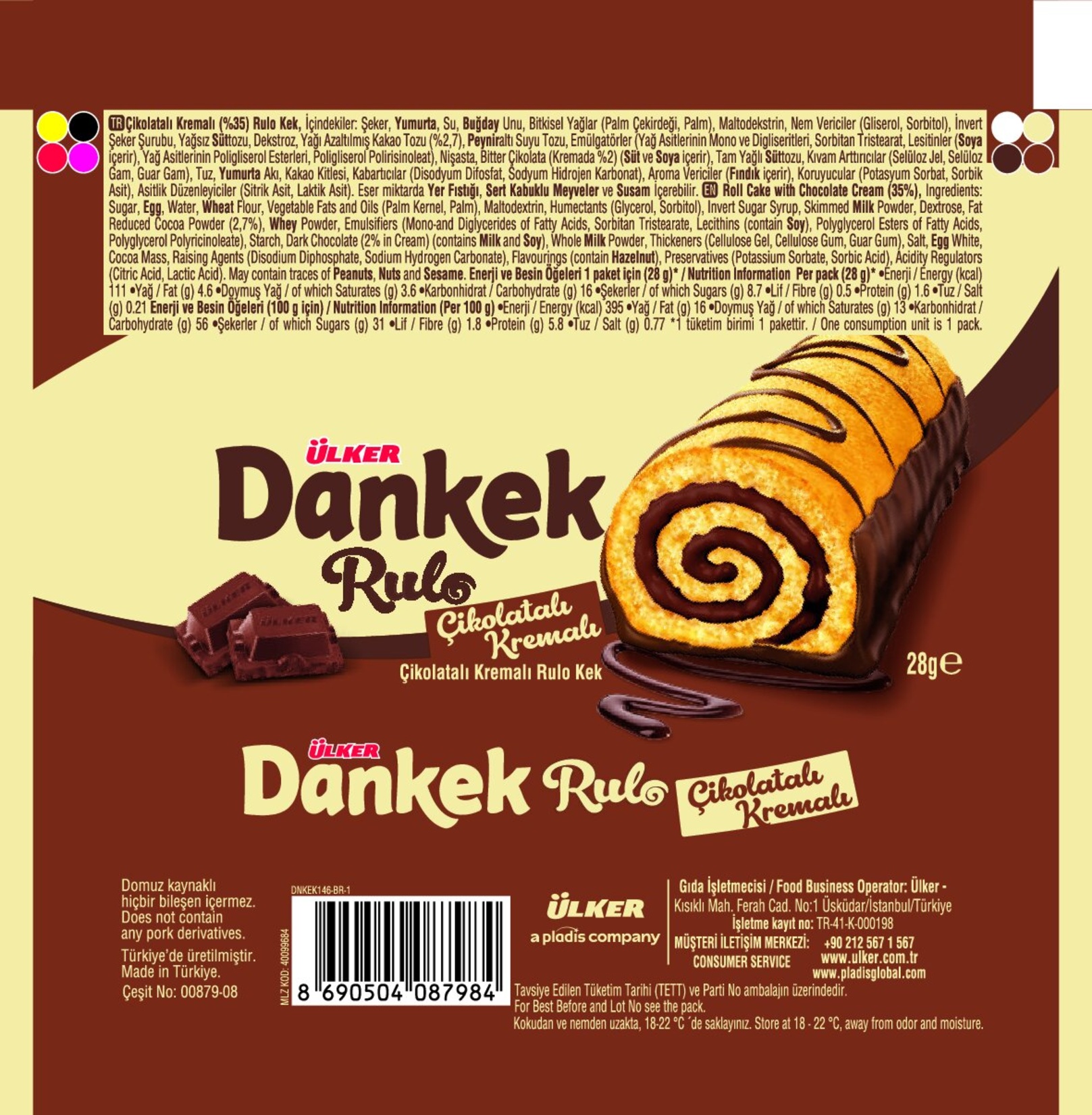 Ülker Dankek Rulo Dilim Çikolatalı 28 G