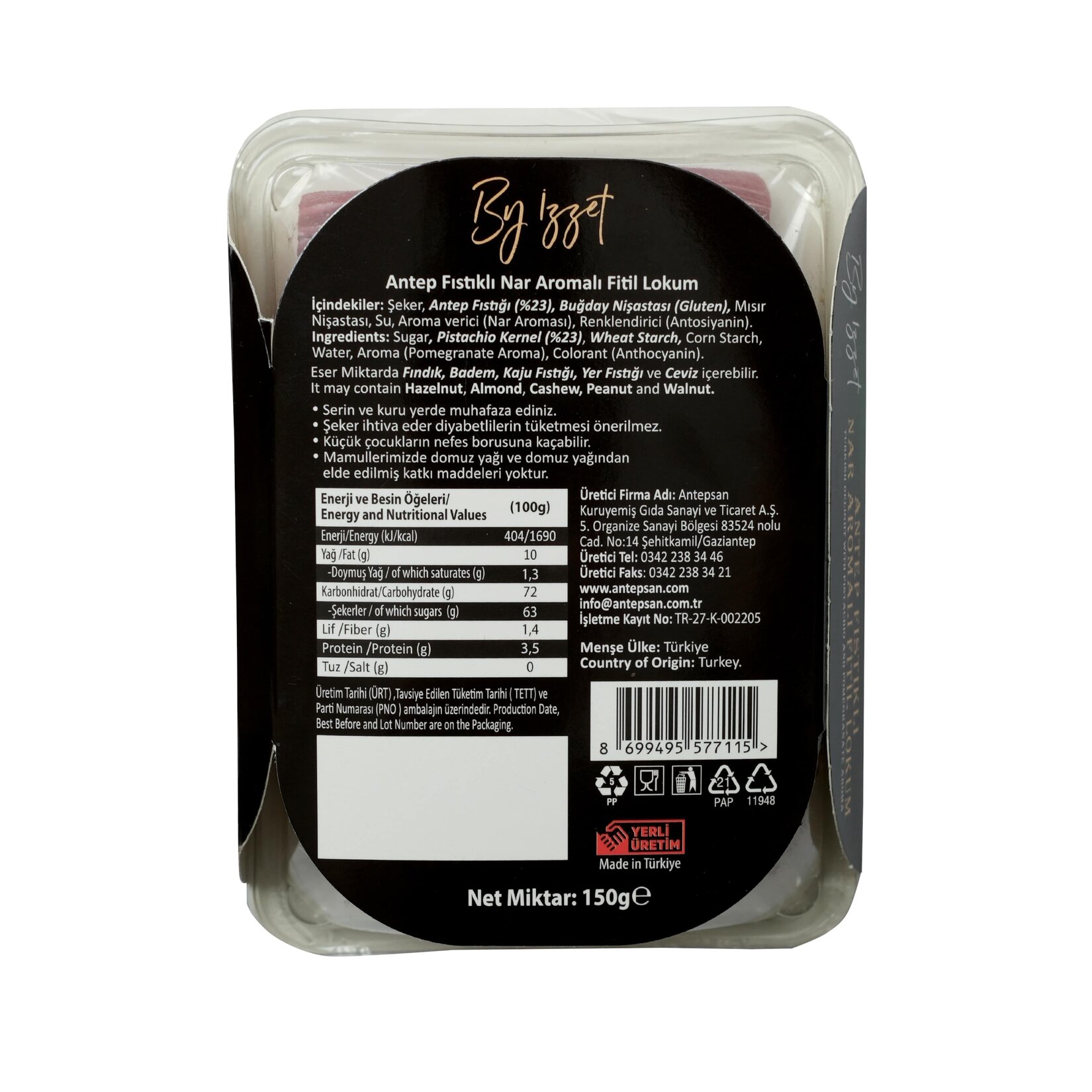 By İzzet Antep Fıstıklı Nar Aromalı Fitil Lokum 150 G - Migros