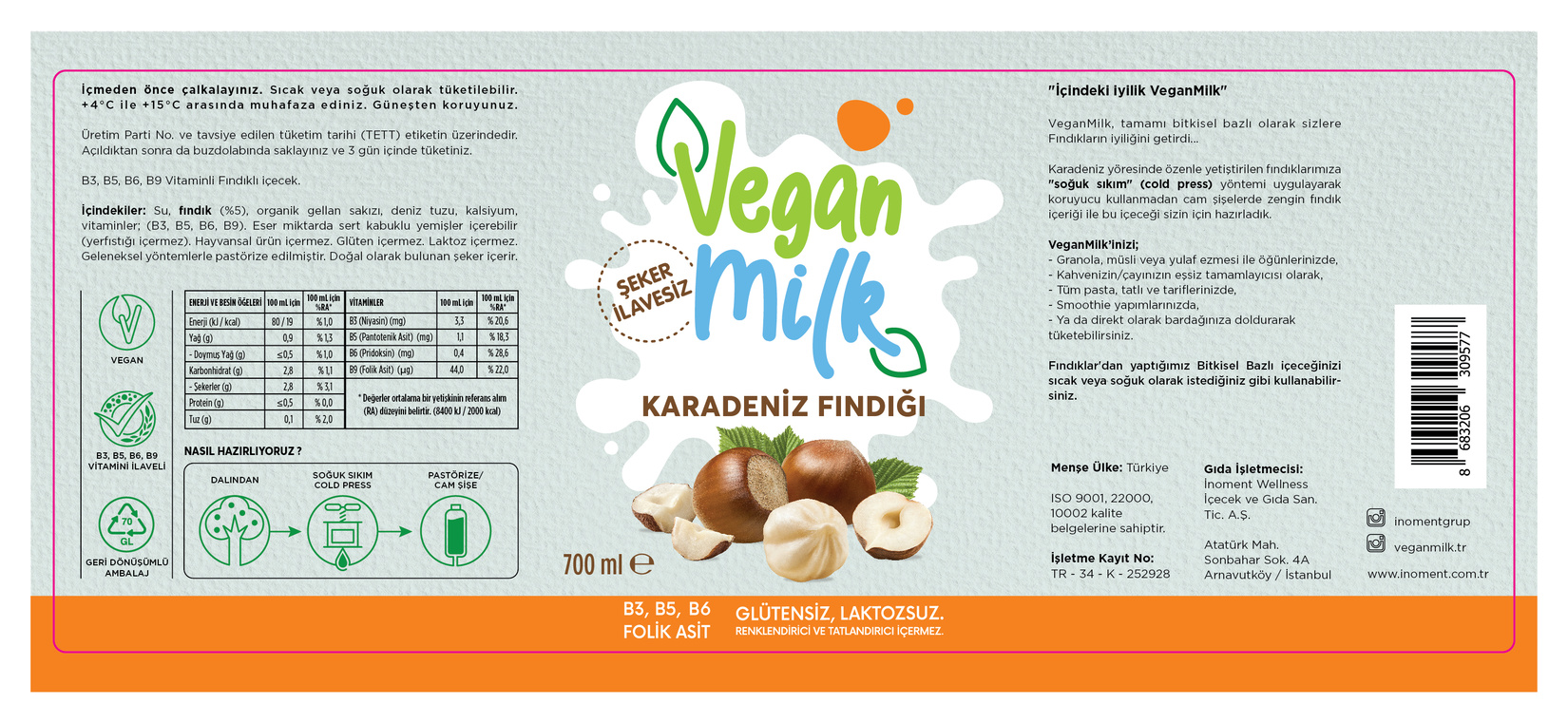 Veganmilk Karadeniz Fındıklı İçecek 700 Ml - Migros