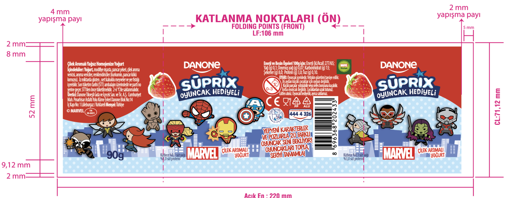 Danone Süprix Marvel Oyuncak Hediyeli Çilek Aromalı Yoğurt 90 G