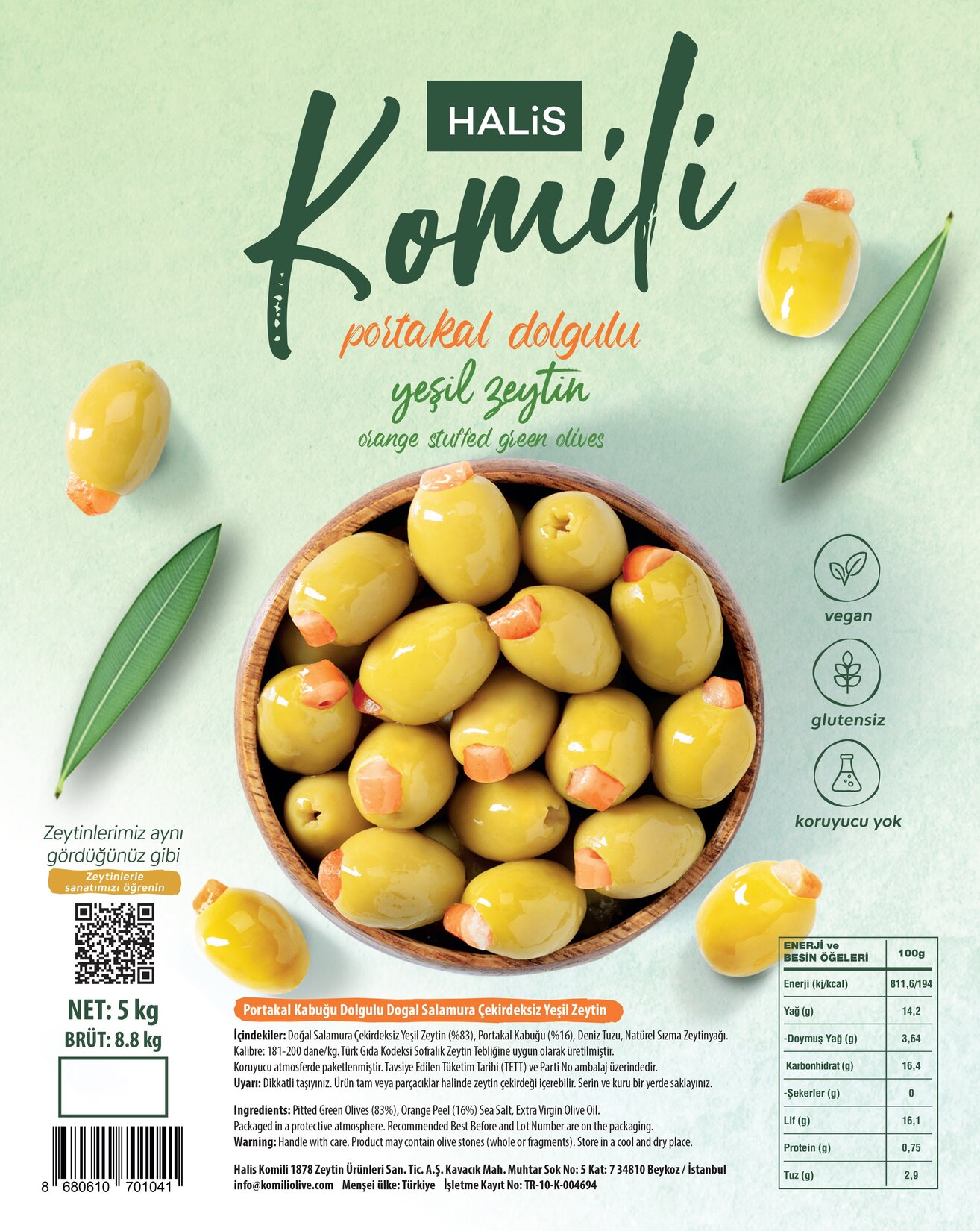 Halis Komili Portakal Dolgulu Yeşil Zeytin 161-180 Adet / Kg - Migros