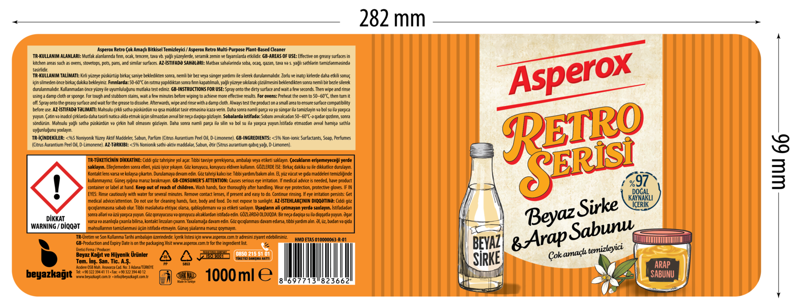 Asperox Retro Serisi Beyaz Sirke & Arap Sabunu 1 L