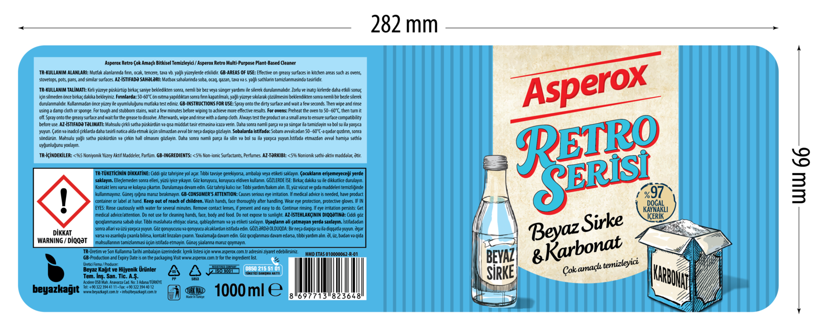 Asperox Retro Serisi Beyaz Sirke & Karbonat 1 L