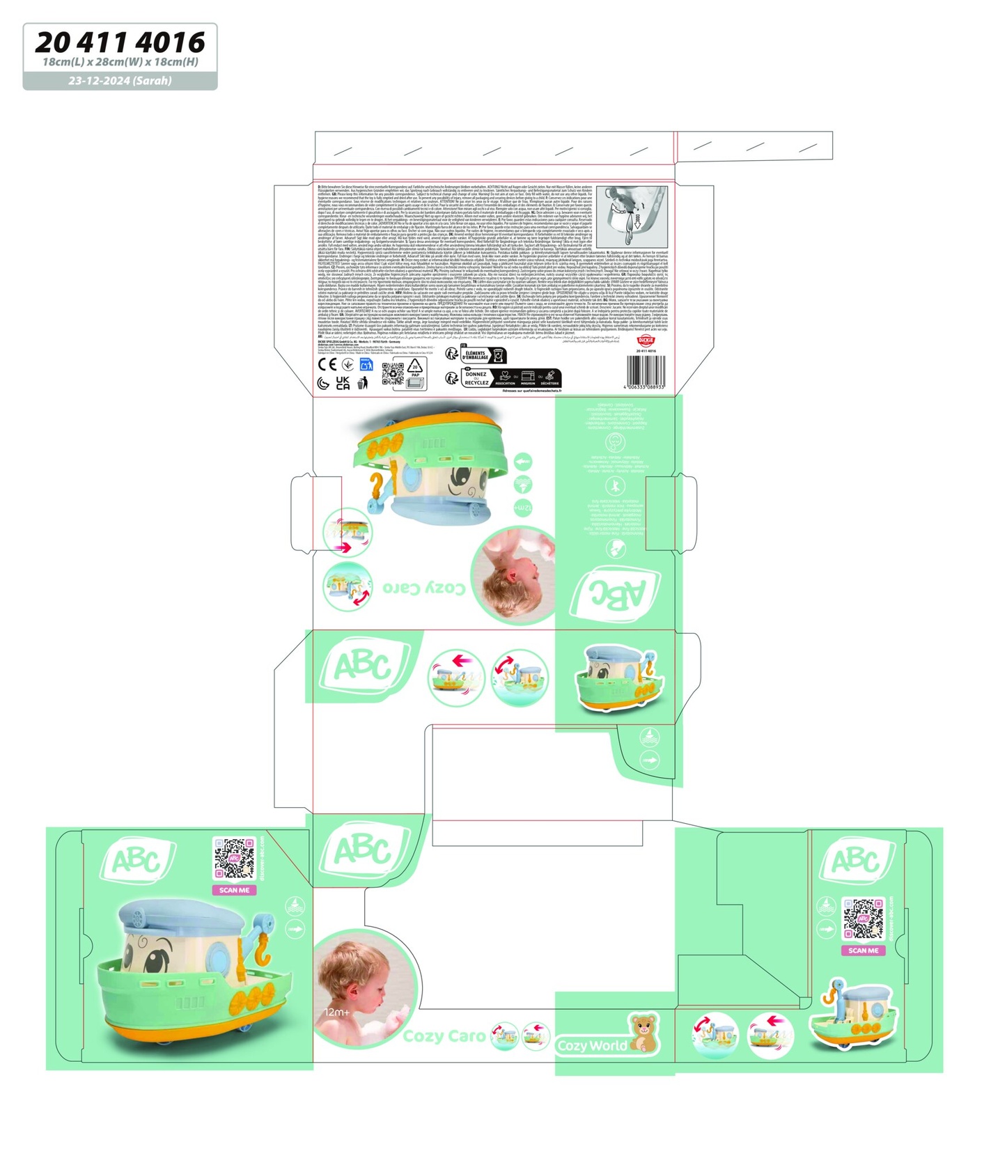 Dickie Toys ABC Cozy Caro – Bateau Flotteur Jouet – Pièces Mobiles – Roue Libre – Dès 12 Mois – Bain Ou Piscine
