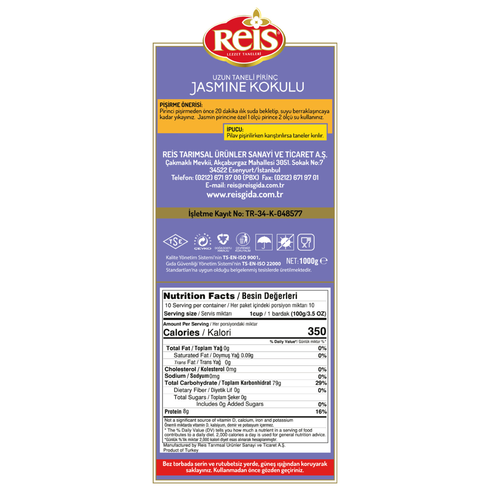Reis Jasmin Pirinç (Premium) 1 Kg - Görsel 2