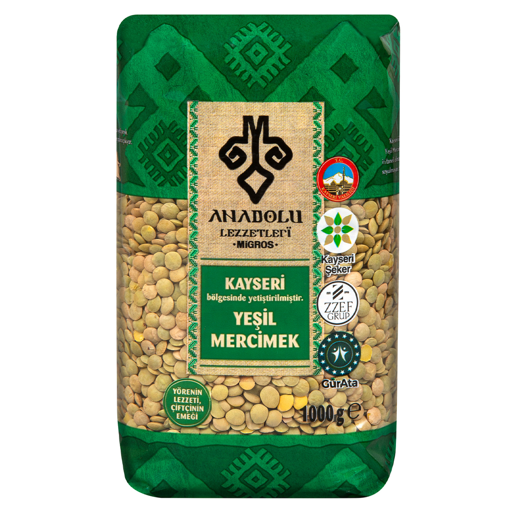 Anadolu Lezzetleri Kayseri Yeşil Mercimek 1 Kg