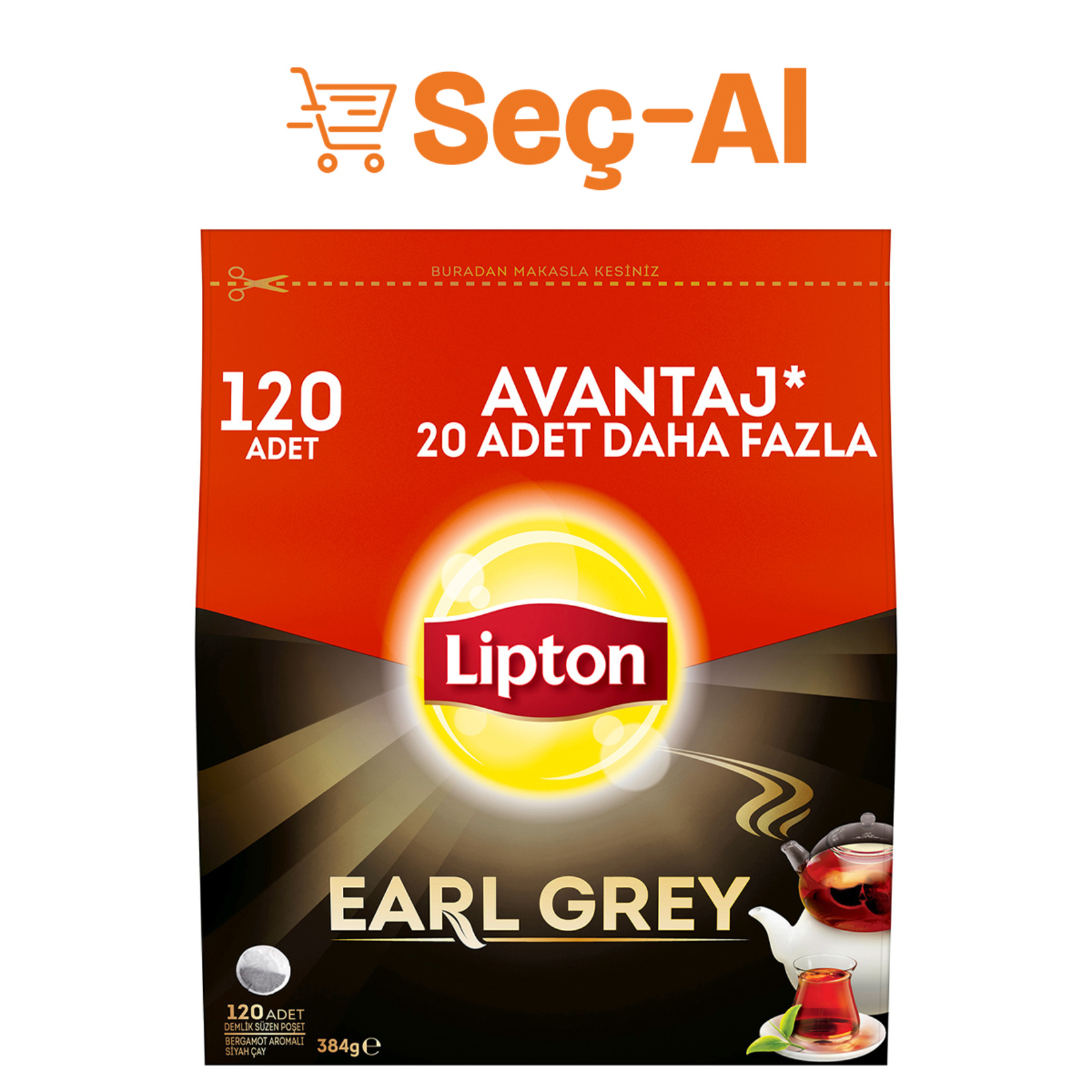 Lipton Earl Grey Demlik Poşet Çay 120'li  384 G