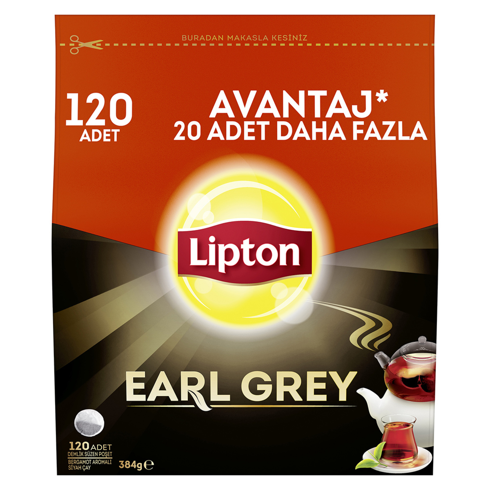 Lipton Earl Grey Demlik Poşet Çay 120'li  384 G