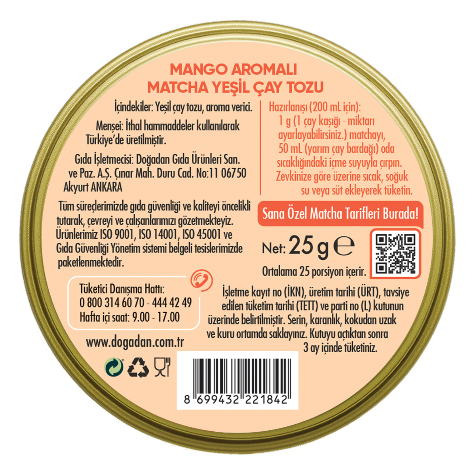 Doğadan Mango Aromalı Matcha Yeşil Çay Tozu 25 G - Görsel 2