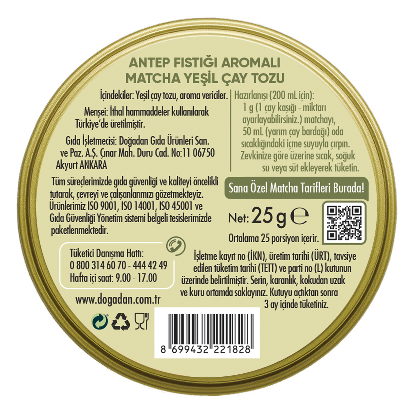 Doğadan Antep Fıstık Aromalı Matcha Yeşil Çay Tozu 25 G - Görsel 2