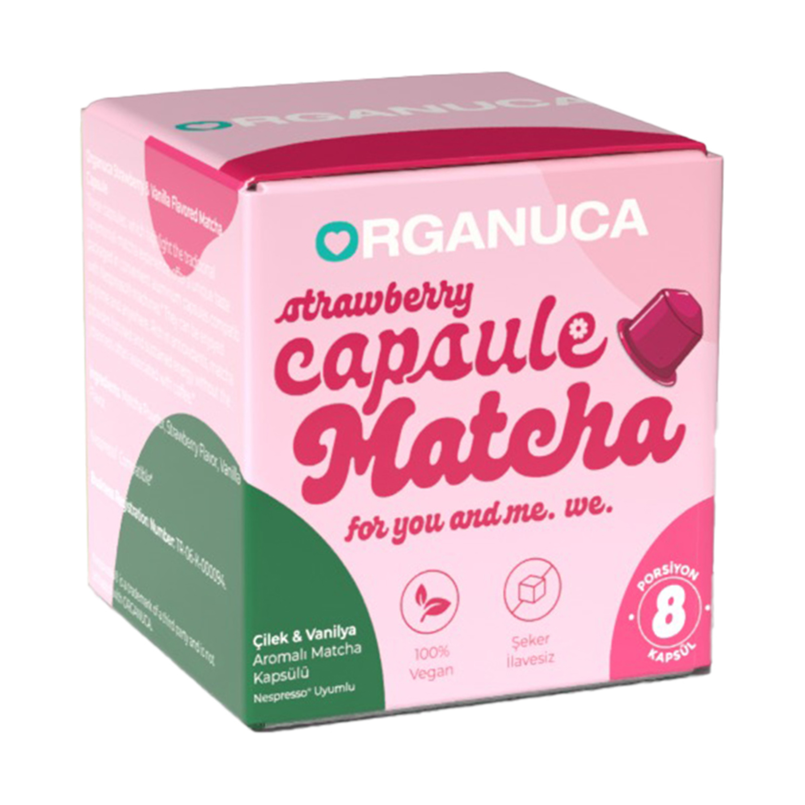 Organuca Çilek Vanilya Aromalı Matcha Kapsül 8'li 28 G