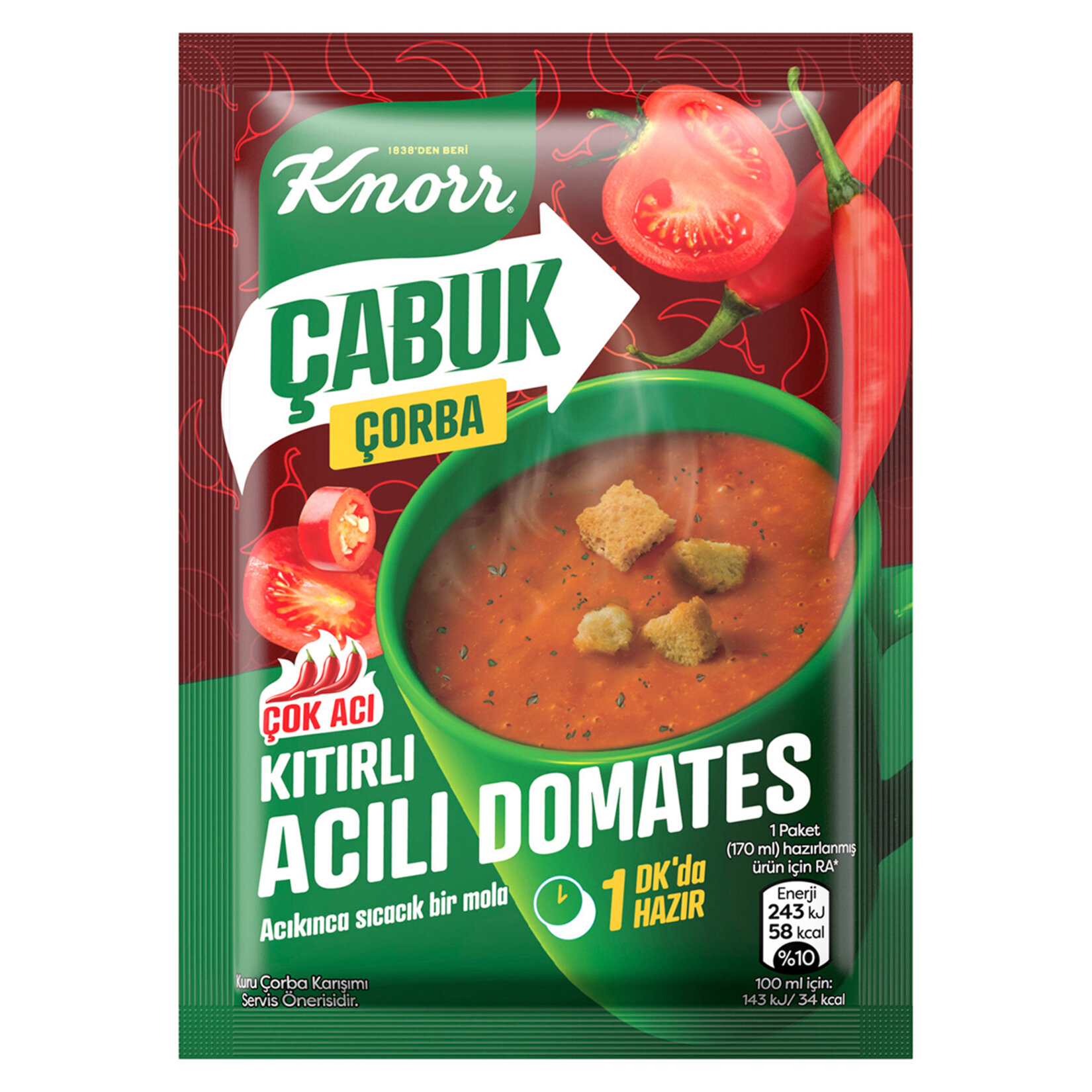 Knorr Çabuk Çorba Kıtırlı Acılı Domates 22 G - Görsel 1