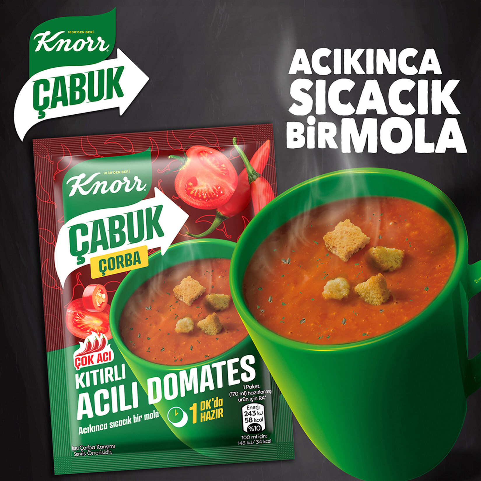 Knorr Çabuk Çorba Kıtırlı Acılı Domates 22 G - Görsel 3