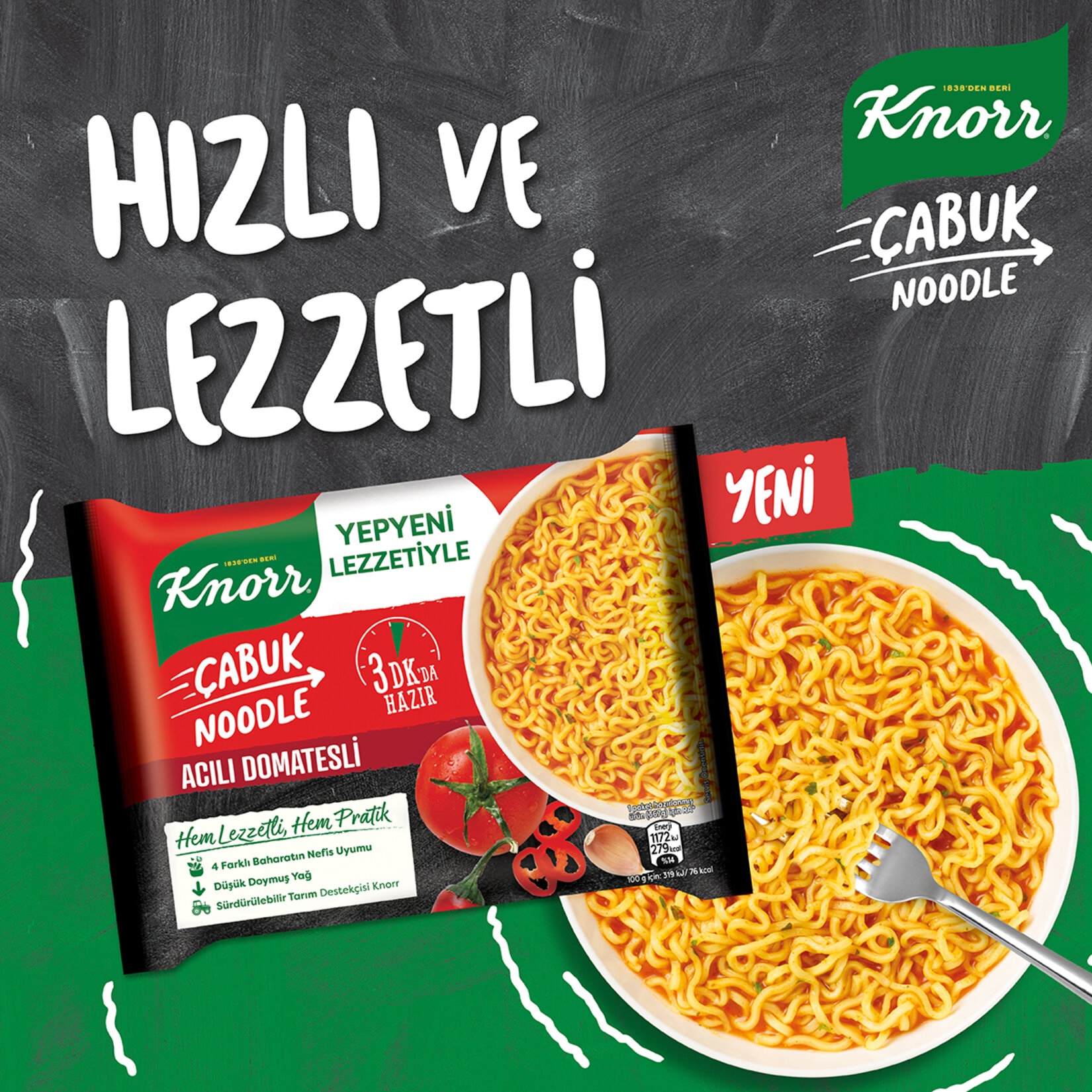 Knorr Acılı Domatesli Çabuk Noodle 67 G - Görsel 3