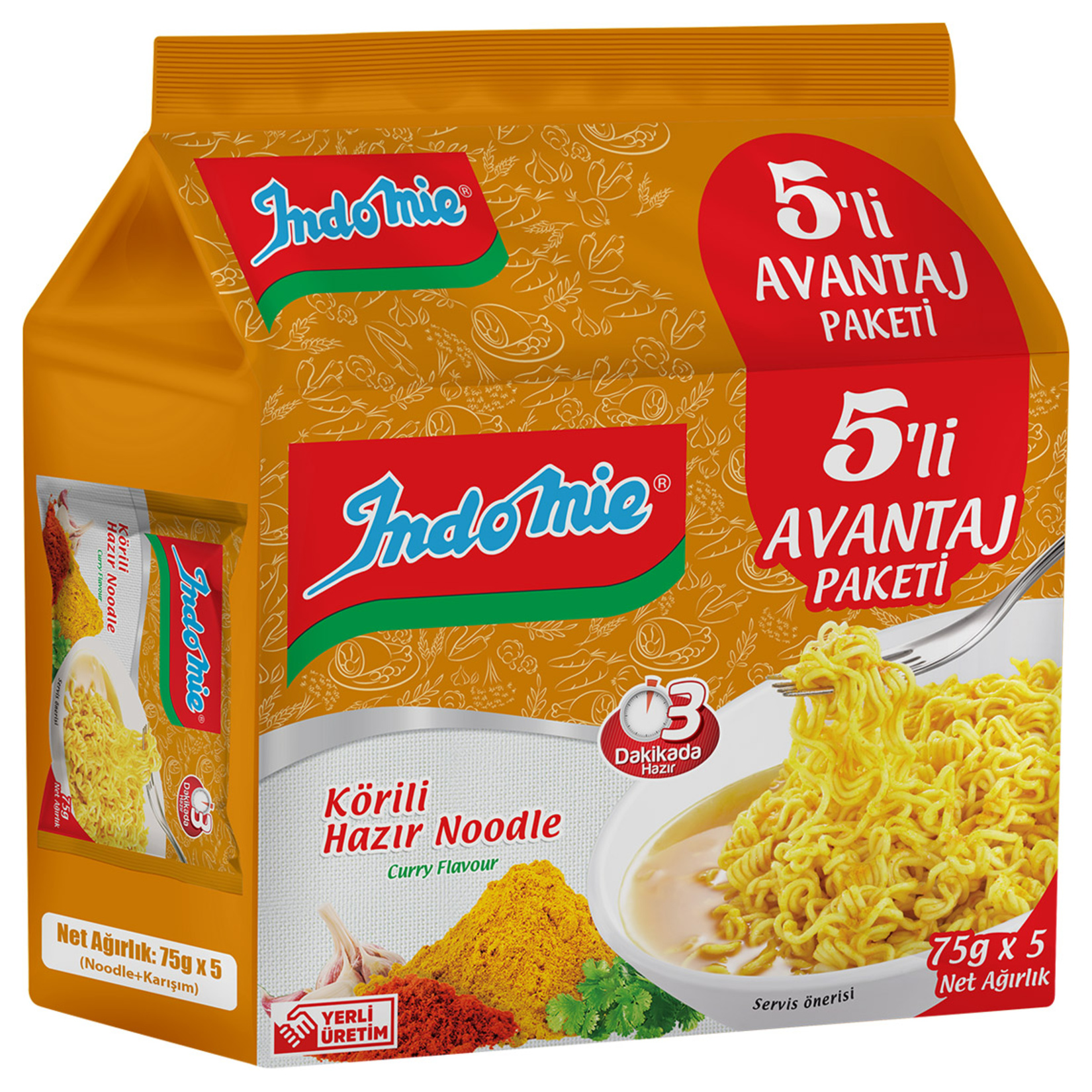 Indomie Köri Çeşnili Noodle 5 x 75 G