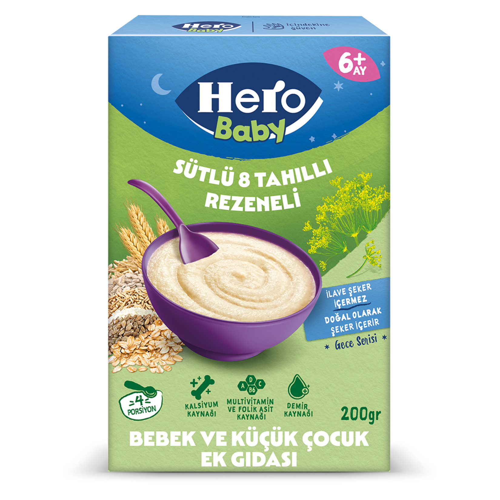 Hero Baby Sütlü 8 Tahıllı Rezeneli Ek Besın 200 G - Görsel 1