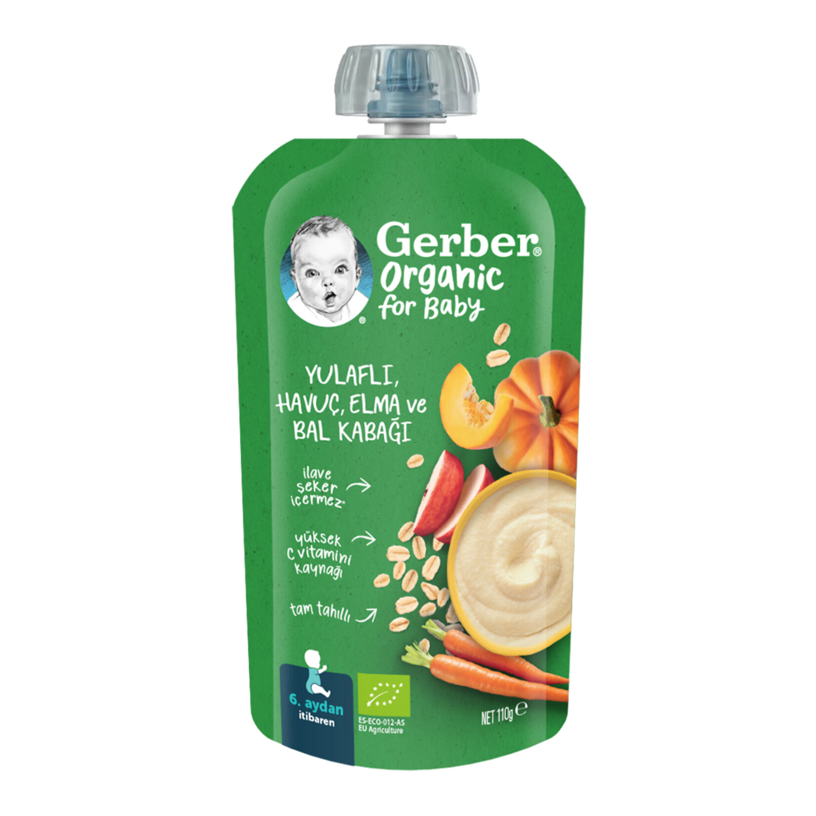 Gerber Organik Yulaf Havuç Elma Bal Kabağı Püresi 110 G - Görsel 1