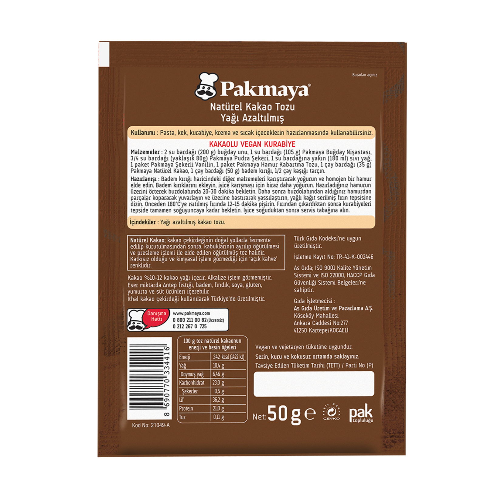 Pakmaya Natürel Kakao 50 G - Görsel 2