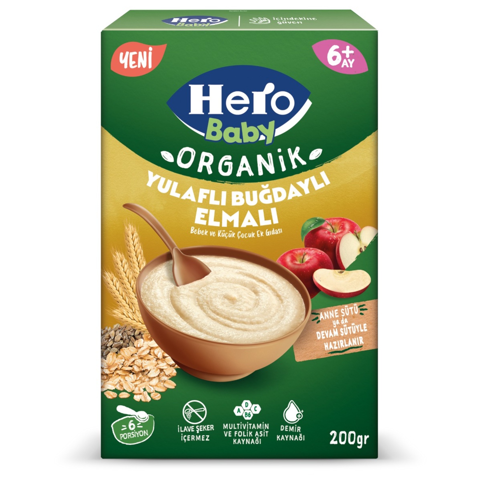 Hero Baby Org. Buğday Yulaf Elma Sütsüz Kaşık Mama 200 G