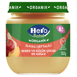 Hero Baby Organik Elma Şeftali Püreli Kavanoz Mama 120 G