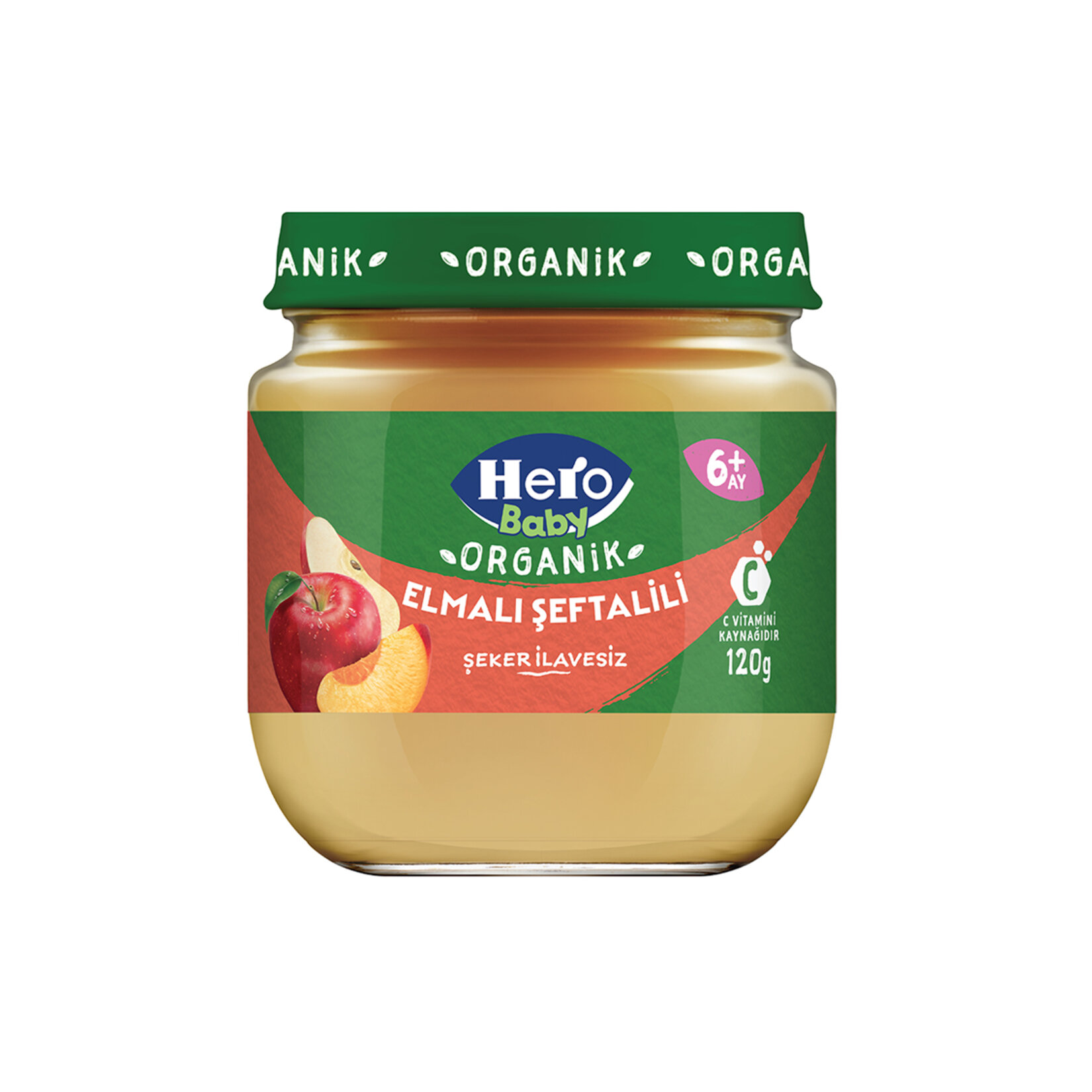 Hero Baby Organik Elma Şeftali Püreli Kavanoz Mama 120 G - Görsel 2