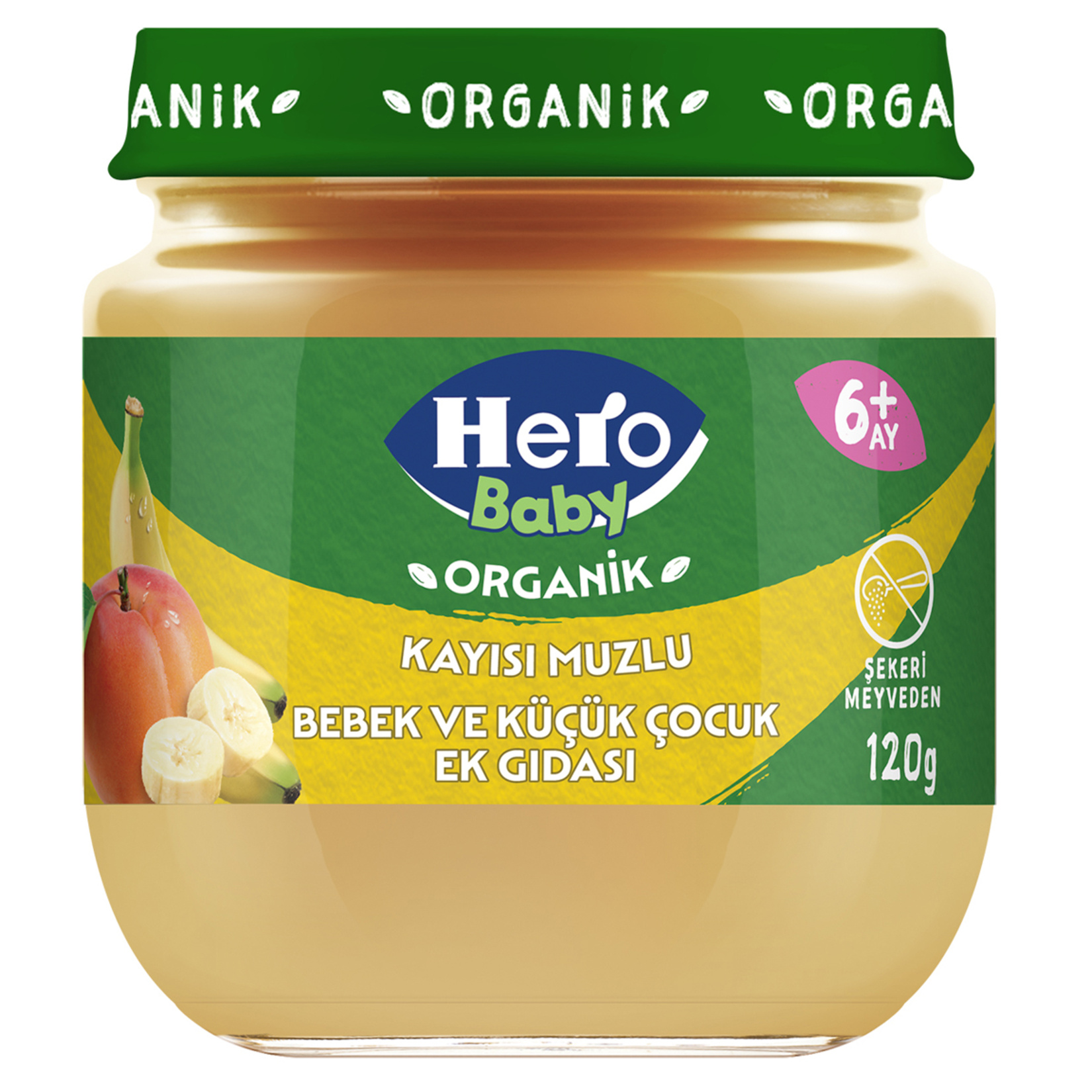 Hero Baby Organik Kayısı Muz Püreli  Kavanoz Mama 120 G - Görsel 1