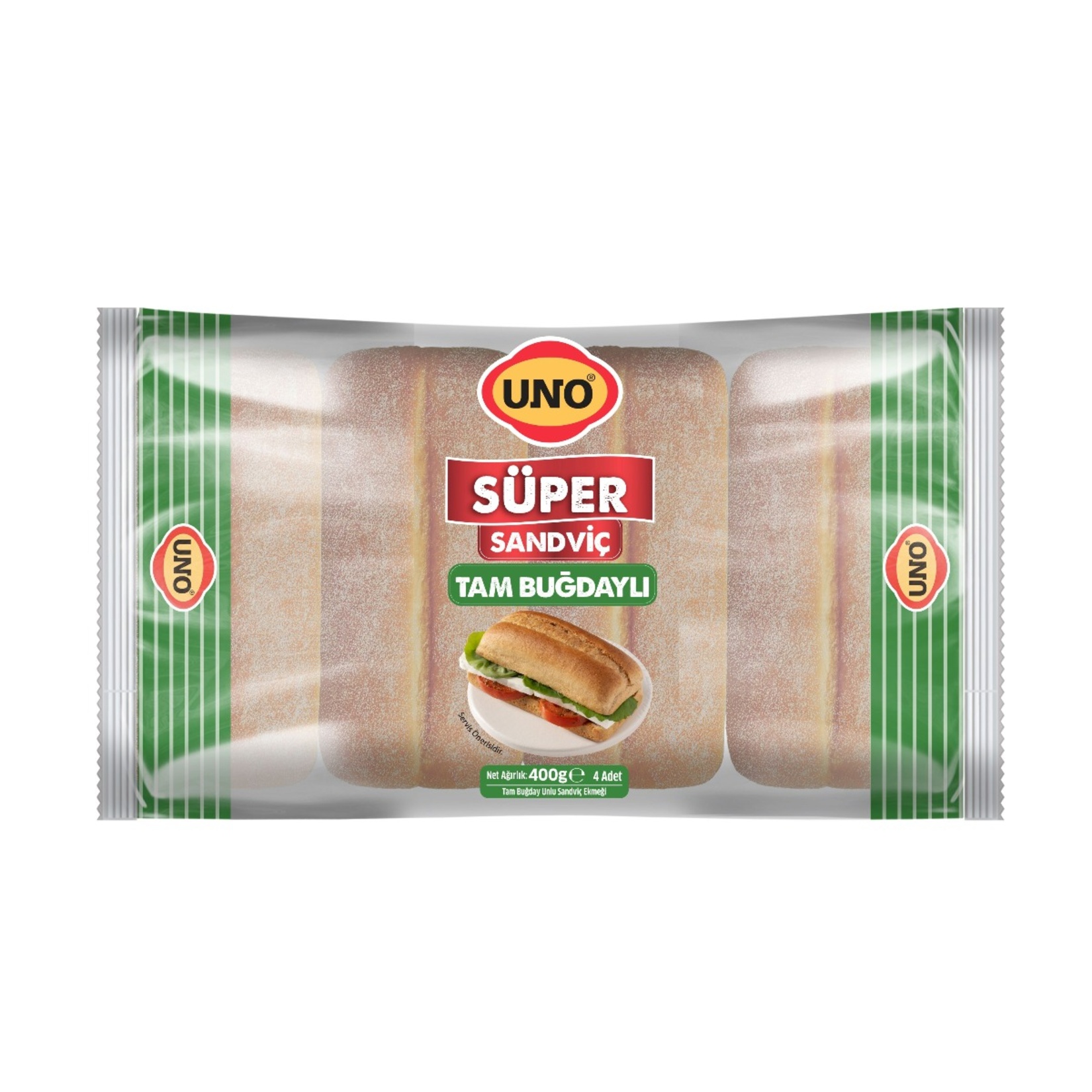 Uno Tam Buğdaylı Süper Sandviç Ekmeği 4'lü 400 G