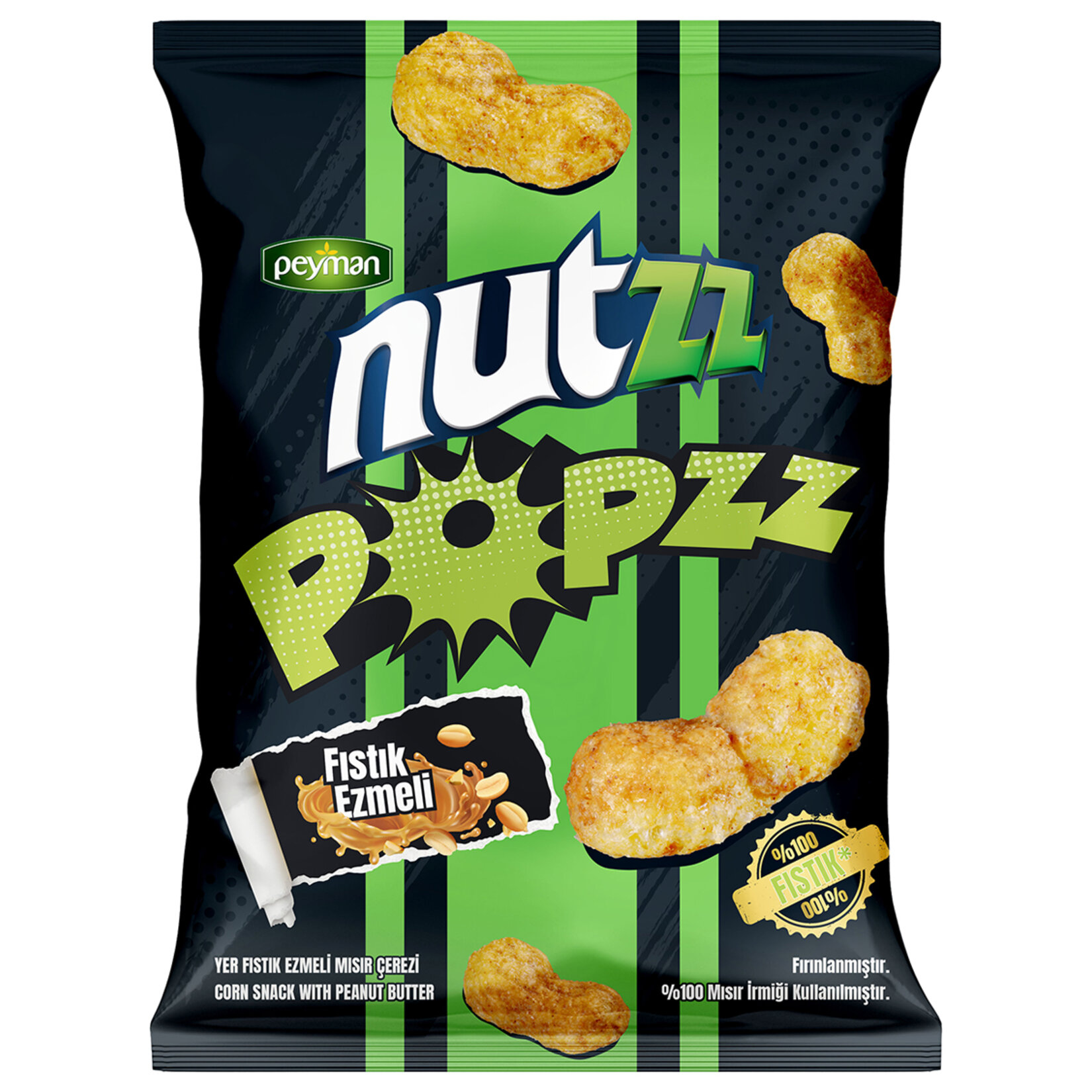 Peyman Nutzz Popzz Fıstık Ezmeli Mısır Çerezi 90 G - Görsel 1