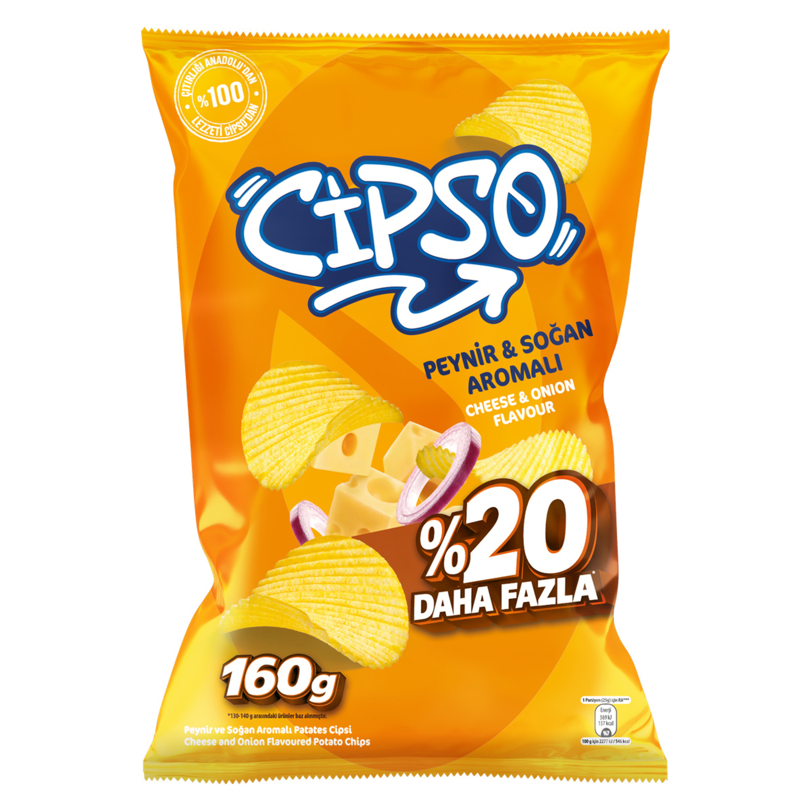 Cipso Tırtıklı Peynir Soğan Aromalı Patates Cips 160 G - Görsel 1