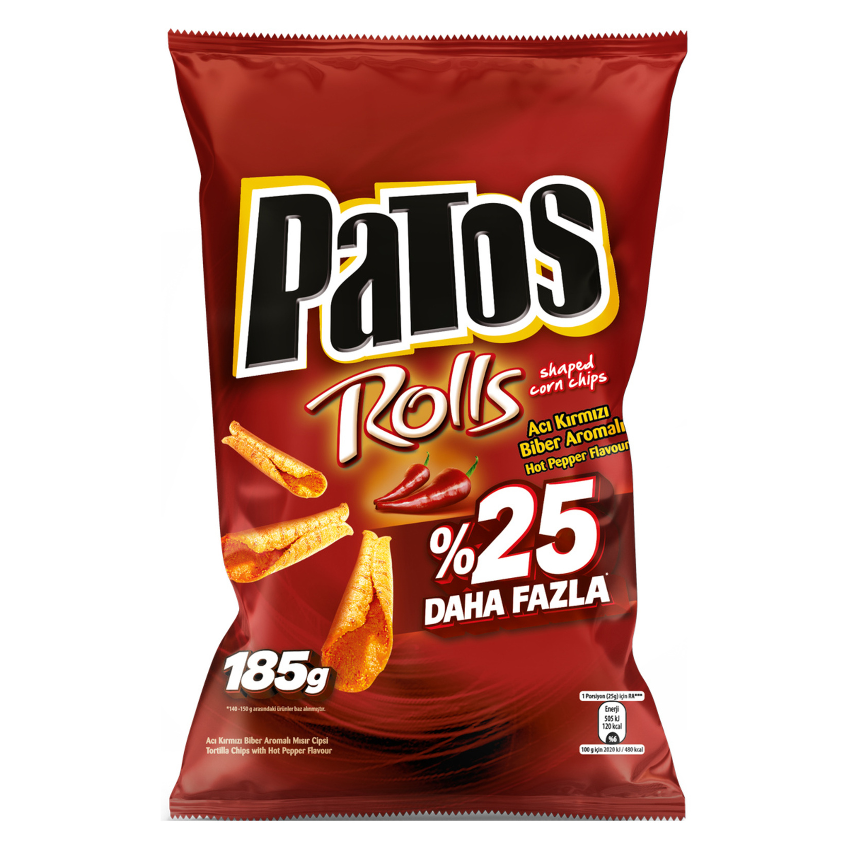 Patos Rolls Acı Kırmızı Biber Aromalı Mısır Cipsi 185 G - Görsel 1
