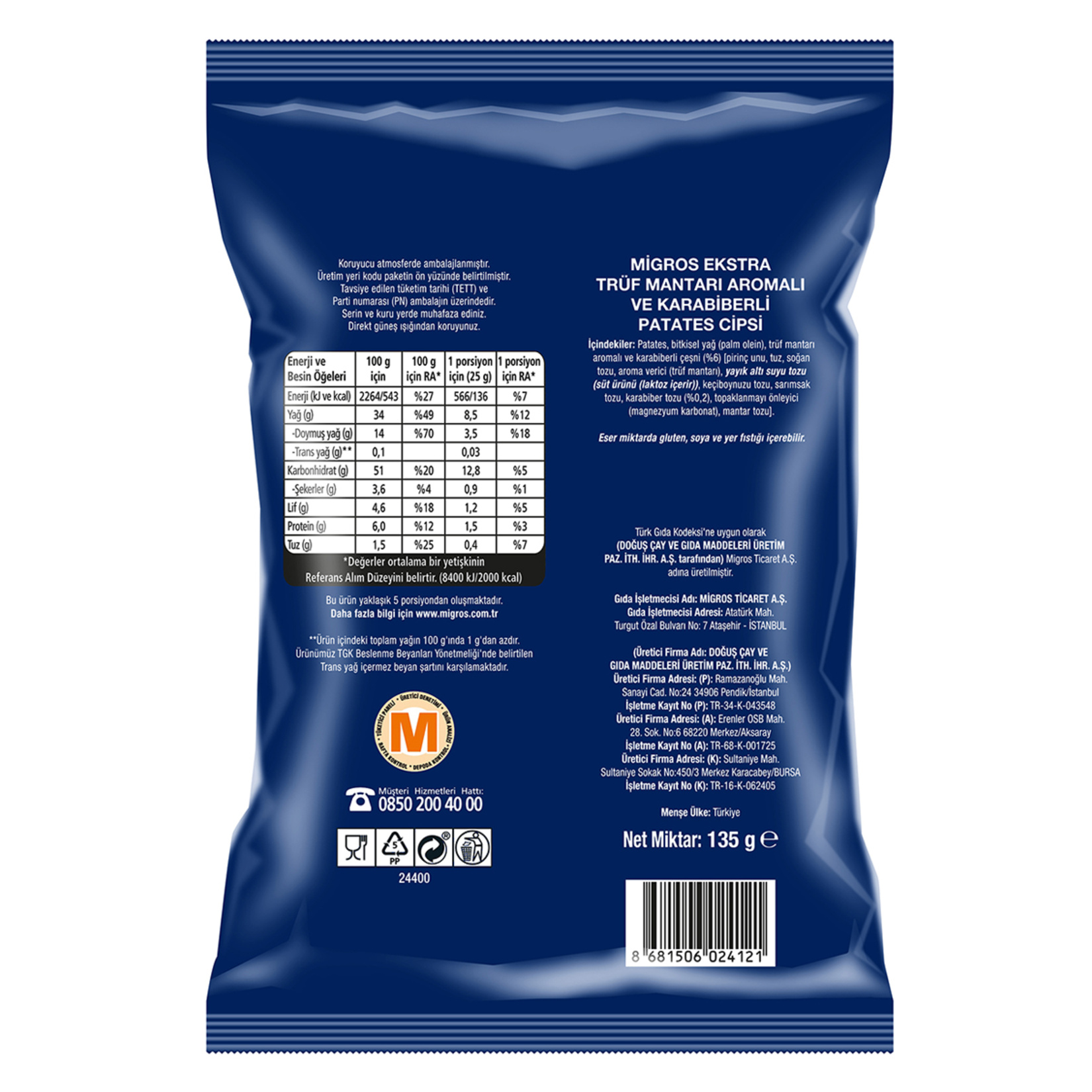 Migros Ekstra Trüf Mantarı Aromalı & Karabiberli Patates Cipsi 135 G - Görsel 2