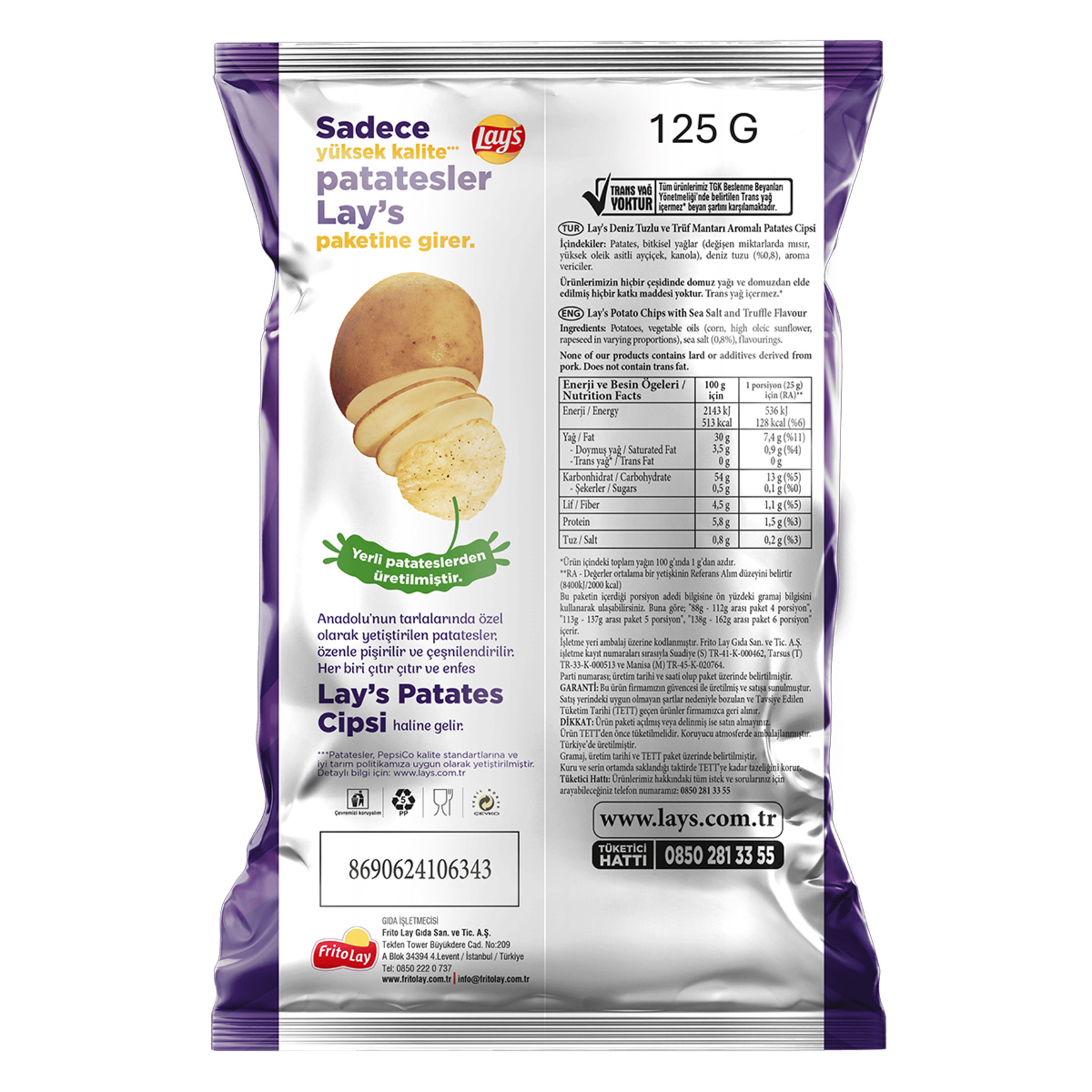 Lay's Deniz Tuzu & Trüf Mantarı Tadında Patates Cips 125 G - Görsel 2