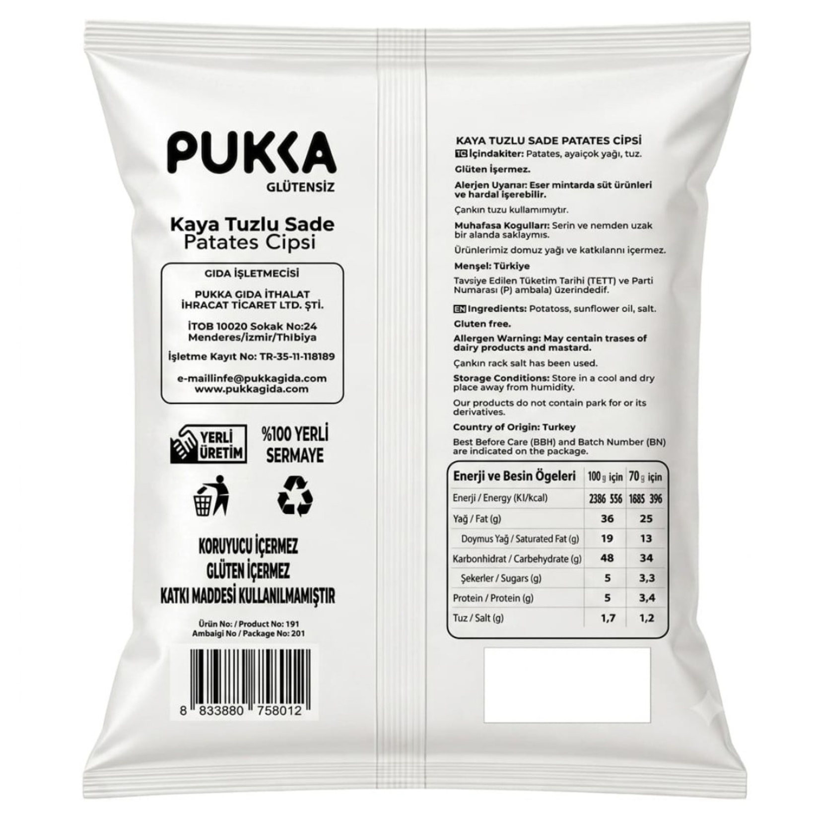 Pukka Glütensiz Sade Patates Cipsi 70 G - Görsel 2