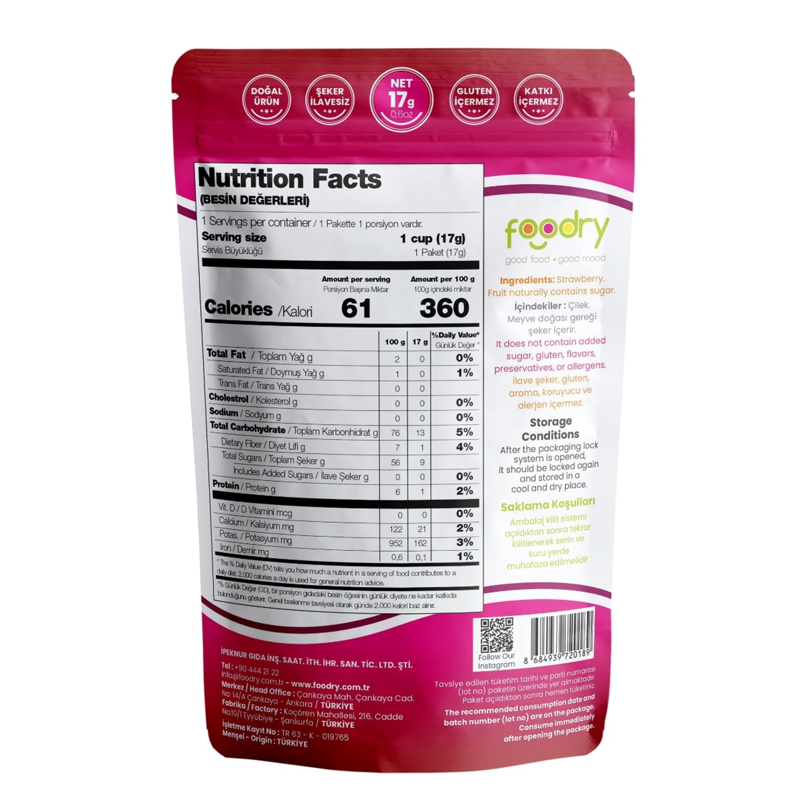 Foodry Freeze Dried Dondurularak Kurutulmuş Çilek 17 G - Görsel 2