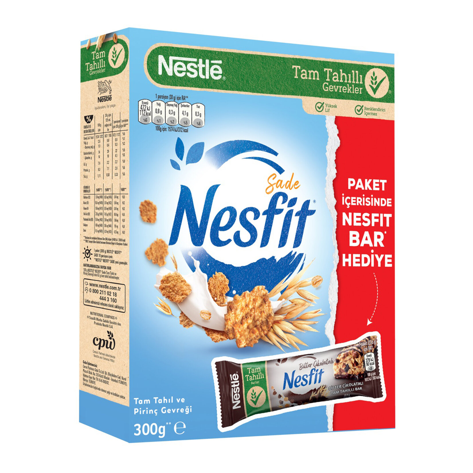 Nesfit Sade Çikolatalı Bar Hediyeli Tahıl Gevreği 300G - Görsel 1
