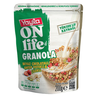 Yayla Onlife Beyaz Çikolatalı Antep Fıstıklı Çilekli Granola 200 g