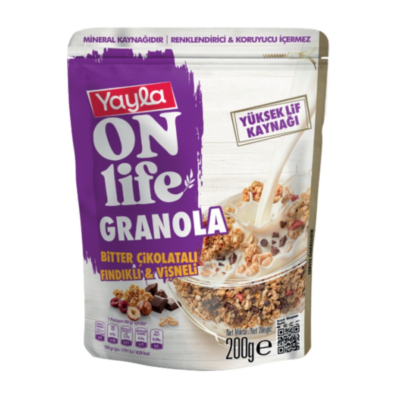 Yayla Onlife Bitki Çikolatali Findikli Vişneli Granola 200 G