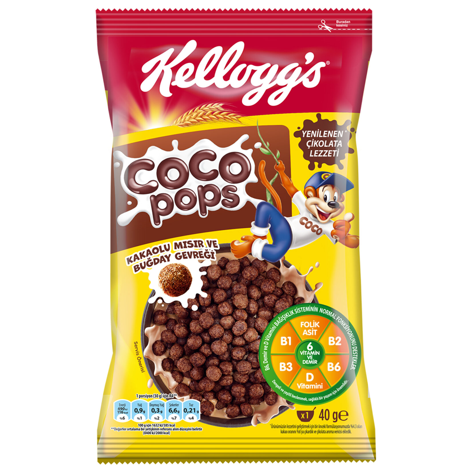 Kellogg's Coco Pops Kakaolu Mısır ve Buğday Gevreği 40 G - Görsel 1