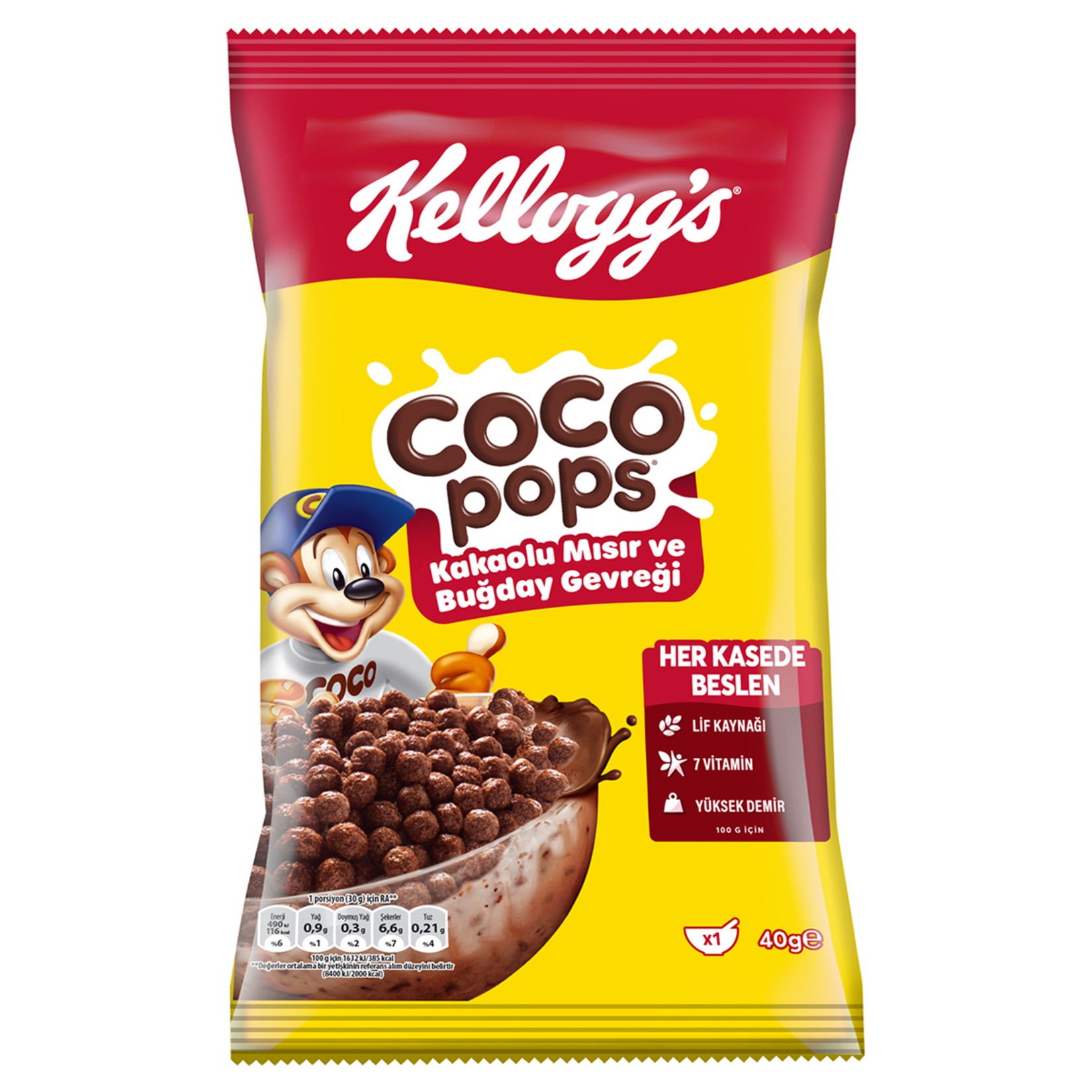 Kellogg's Coco Pops Kakaolu Mısır ve Buğday Gevreği 40 G - Görsel 1
