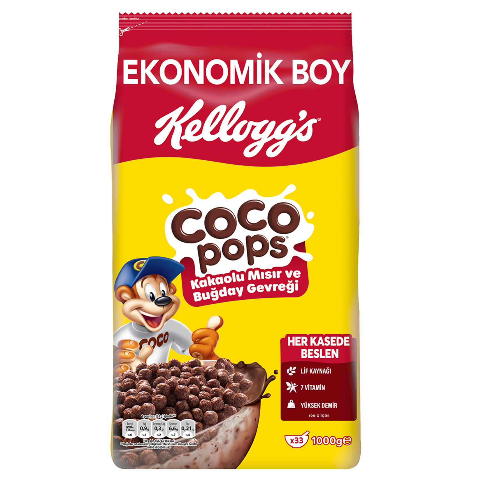 Kellogg's Coco Pops Kakaolu Mısır ve Buğday Gevreği 1000 G - Görsel 1