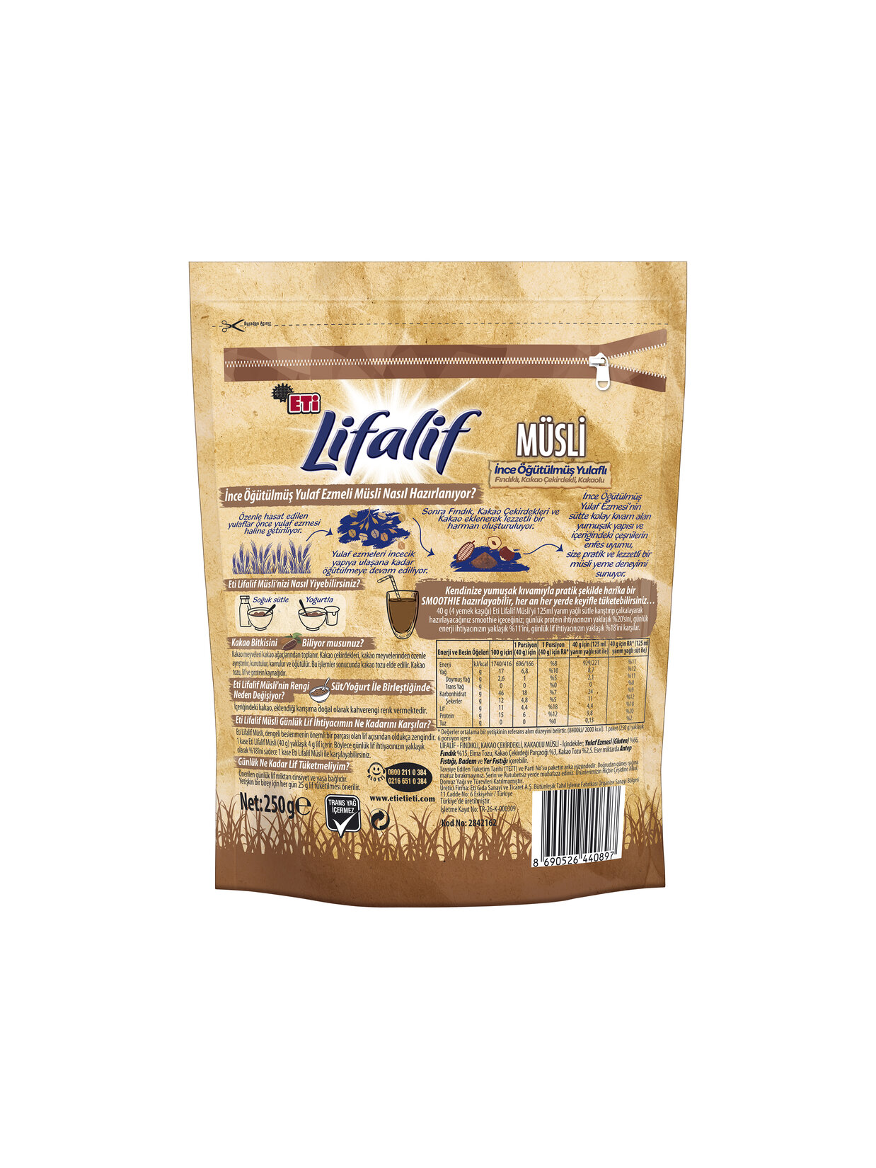 Eti Lifalif Kakaolu İnce Öğütülmüş Müsli 250 G - Görsel 2