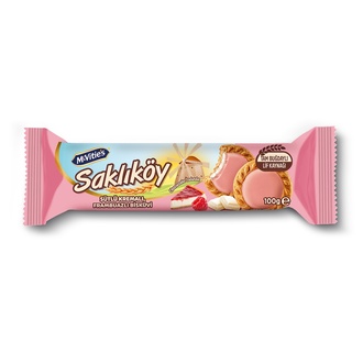 Saklıköy Frambuazlı Beyaz Çikolatalı Bisküvi 100 g