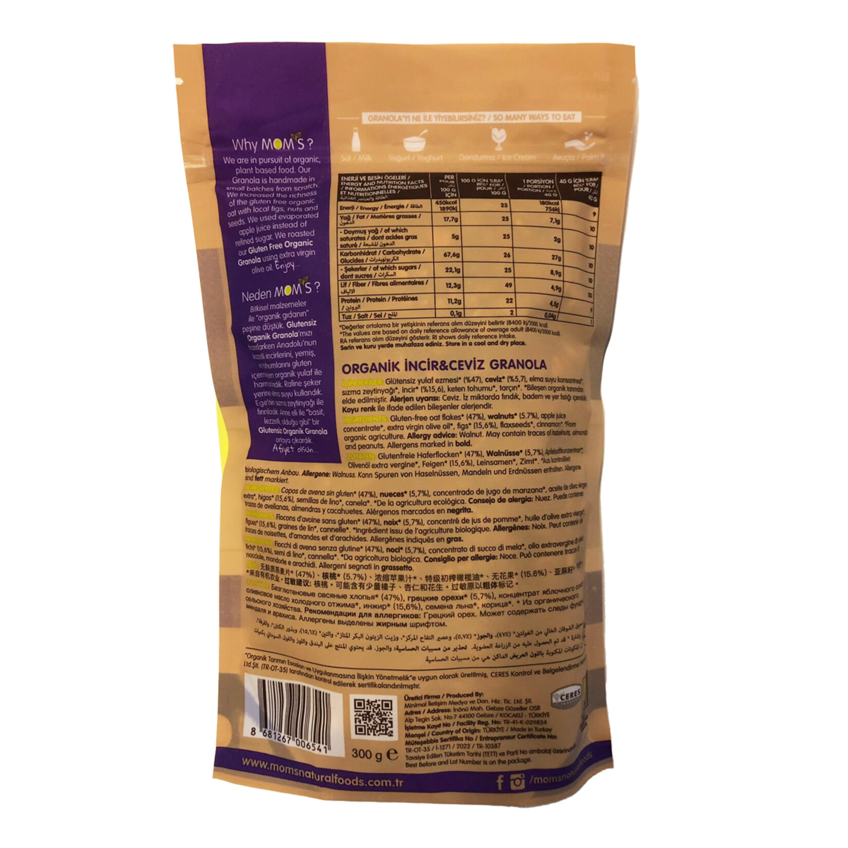 Moms Organik Glutensiz İncir Ceviz Granola 300 G - Görsel 2