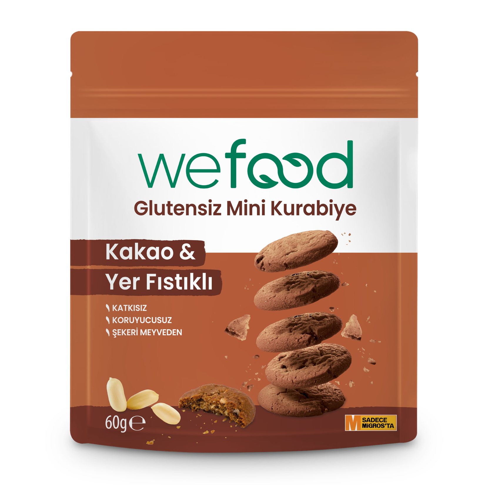 Wefood Kakao & Yer Fıstığı Glutensiz Mini Kurabiye 60 G - Görsel 1