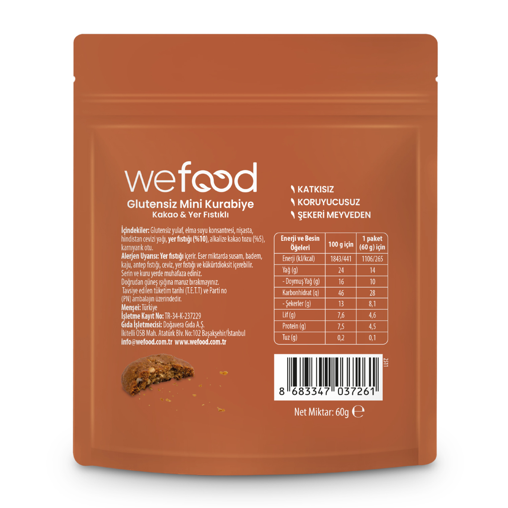 Wefood Kakao & Yer Fıstığı Glutensiz Mini Kurabiye 60 G - Görsel 2