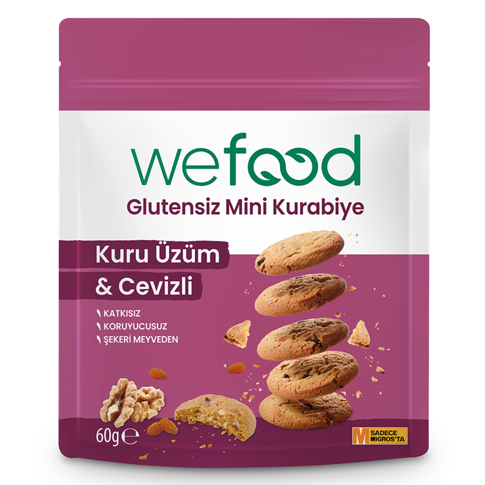 Wefood Kuru Üzüm & Ceviz Glutensiz Mini Kurabiye 60 G