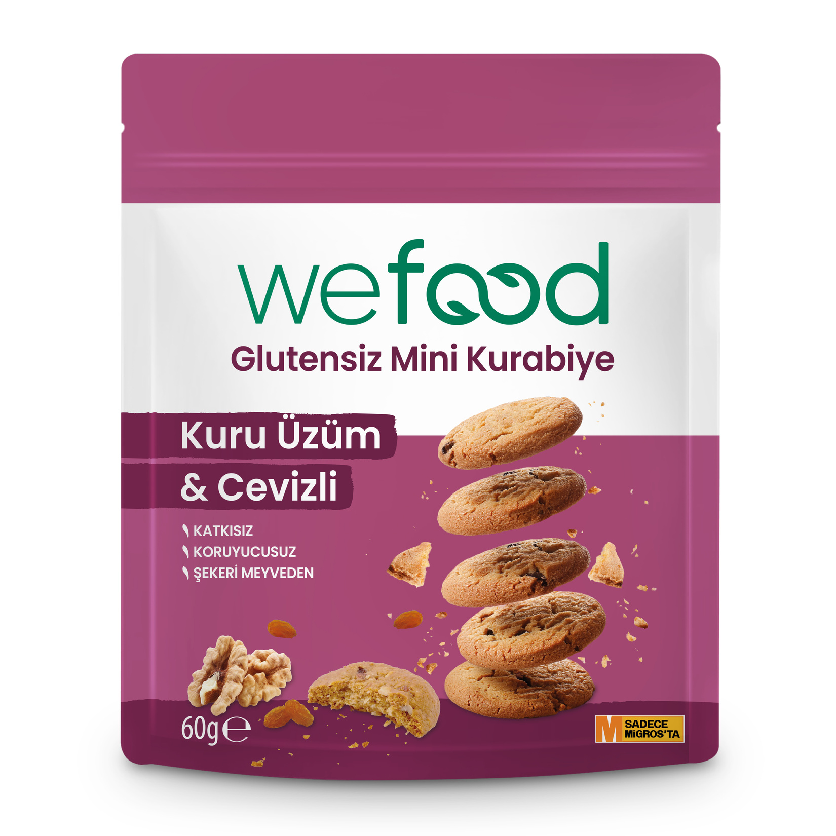 Wefood Kuru Üzüm & Ceviz Glutensiz Mini Kurabiye 60 G - Görsel 1