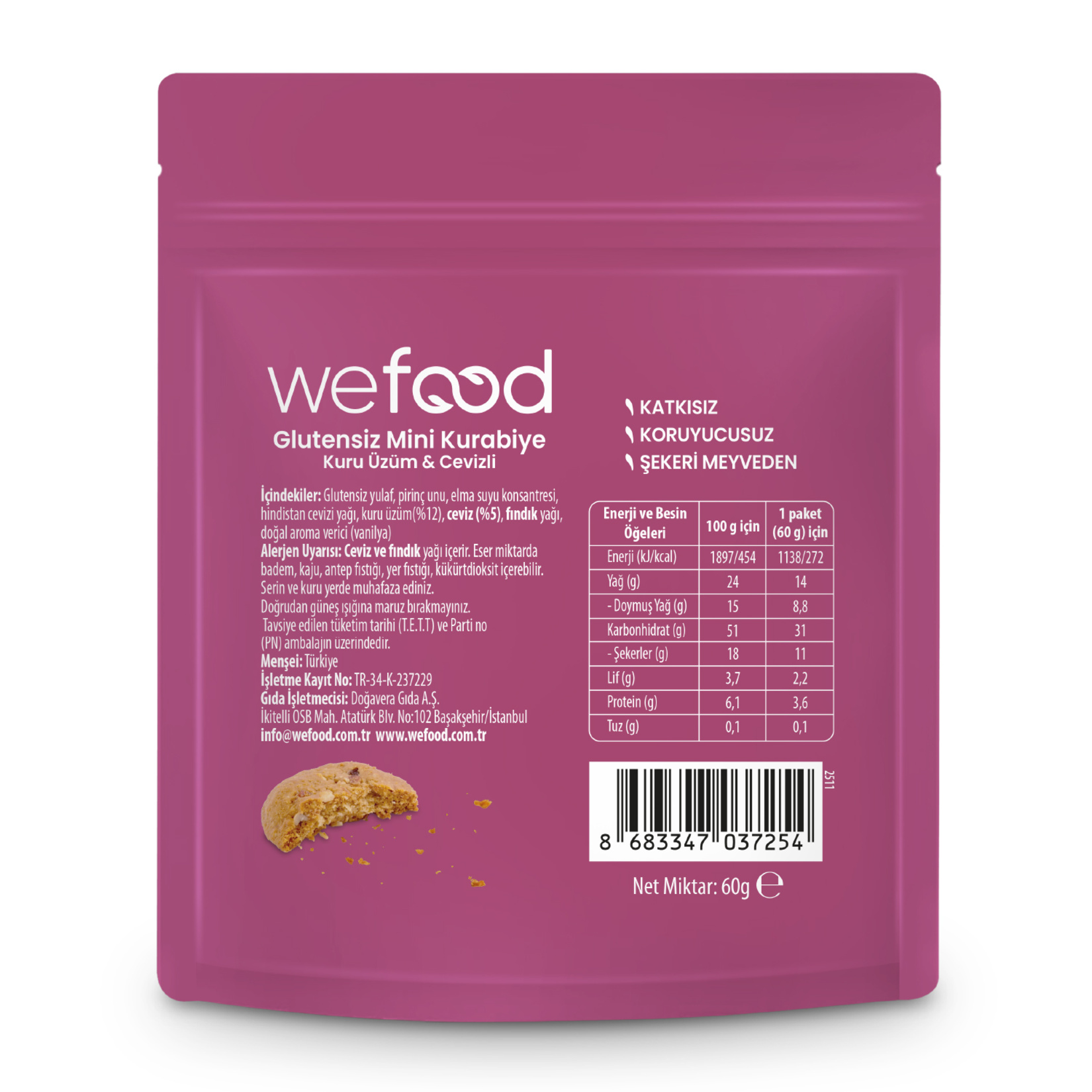 Wefood Kuru Üzüm & Ceviz Glutensiz Mini Kurabiye 60 G - Görsel 2