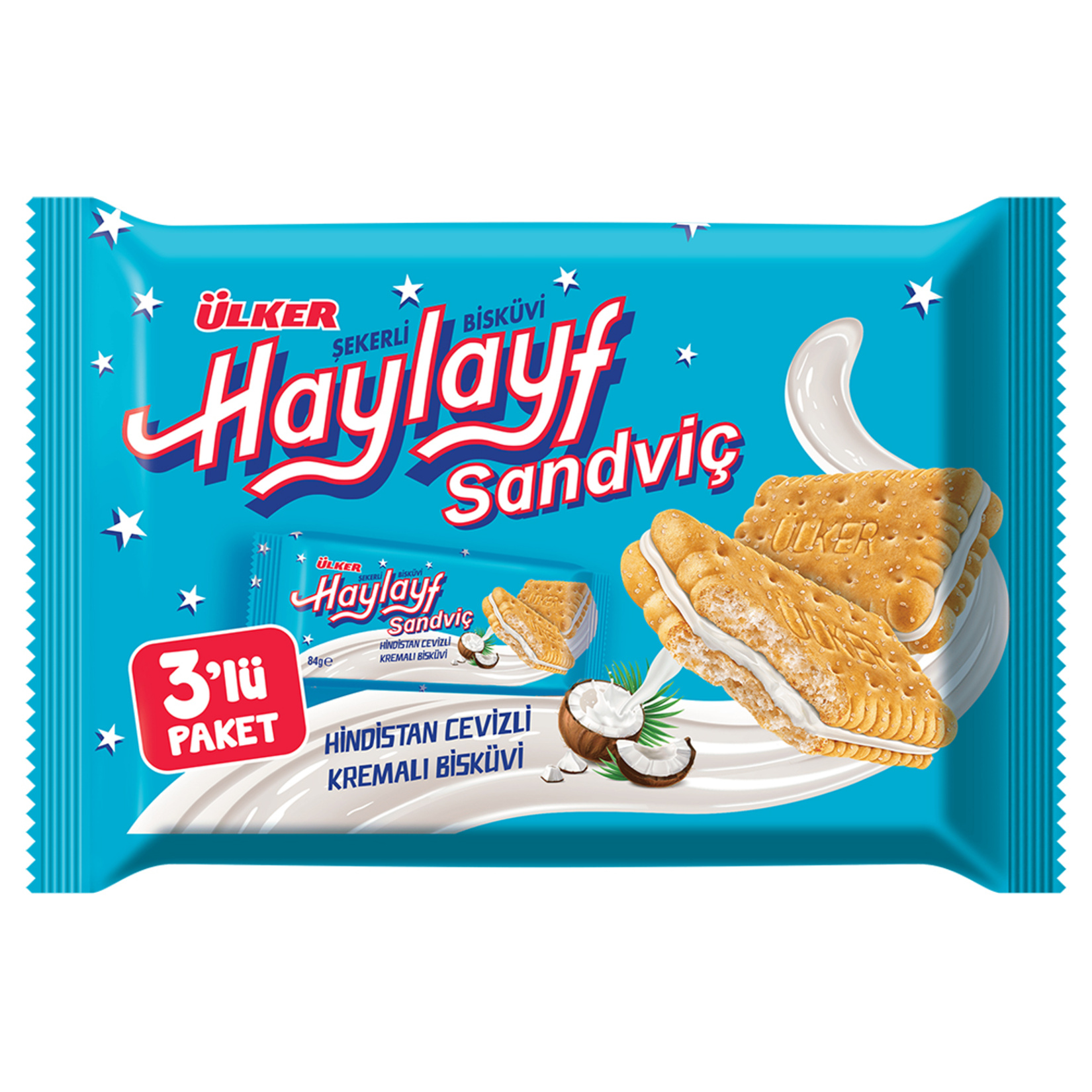 Ülker Haylayf Hindistan Cevizli Kremalı Sandviç Bisküvi 3 x 84 G