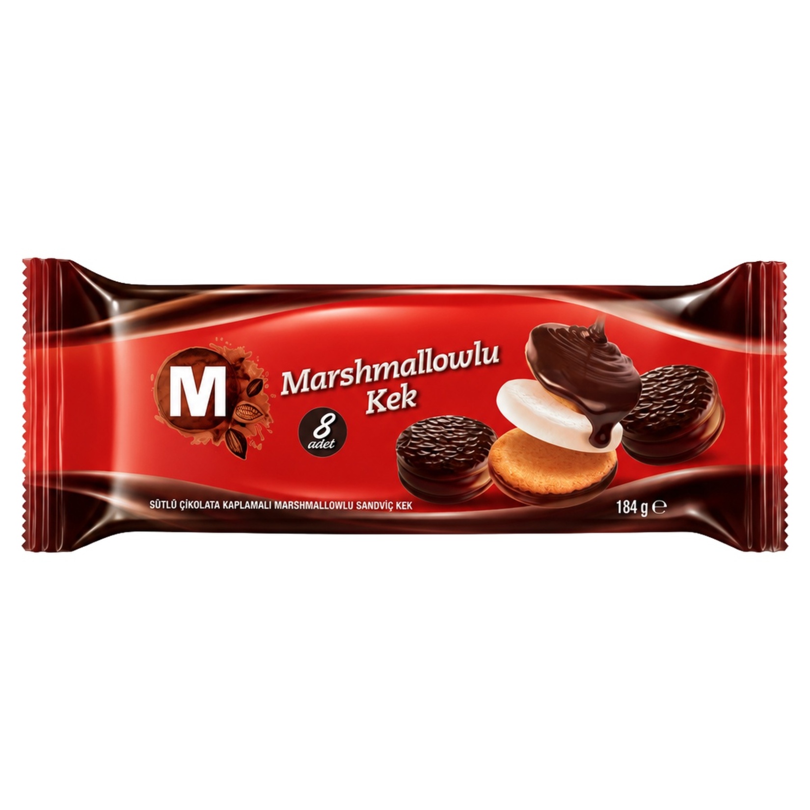 Migros Sütlü Çikolata Kaplamalı Marshmallow'lu Sandviç Kek 184 G